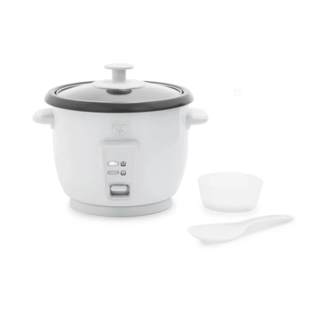 New GreenLife 1.5qt Rice Cooker in White Ceramic Nonstick Keep Warm Open Box
